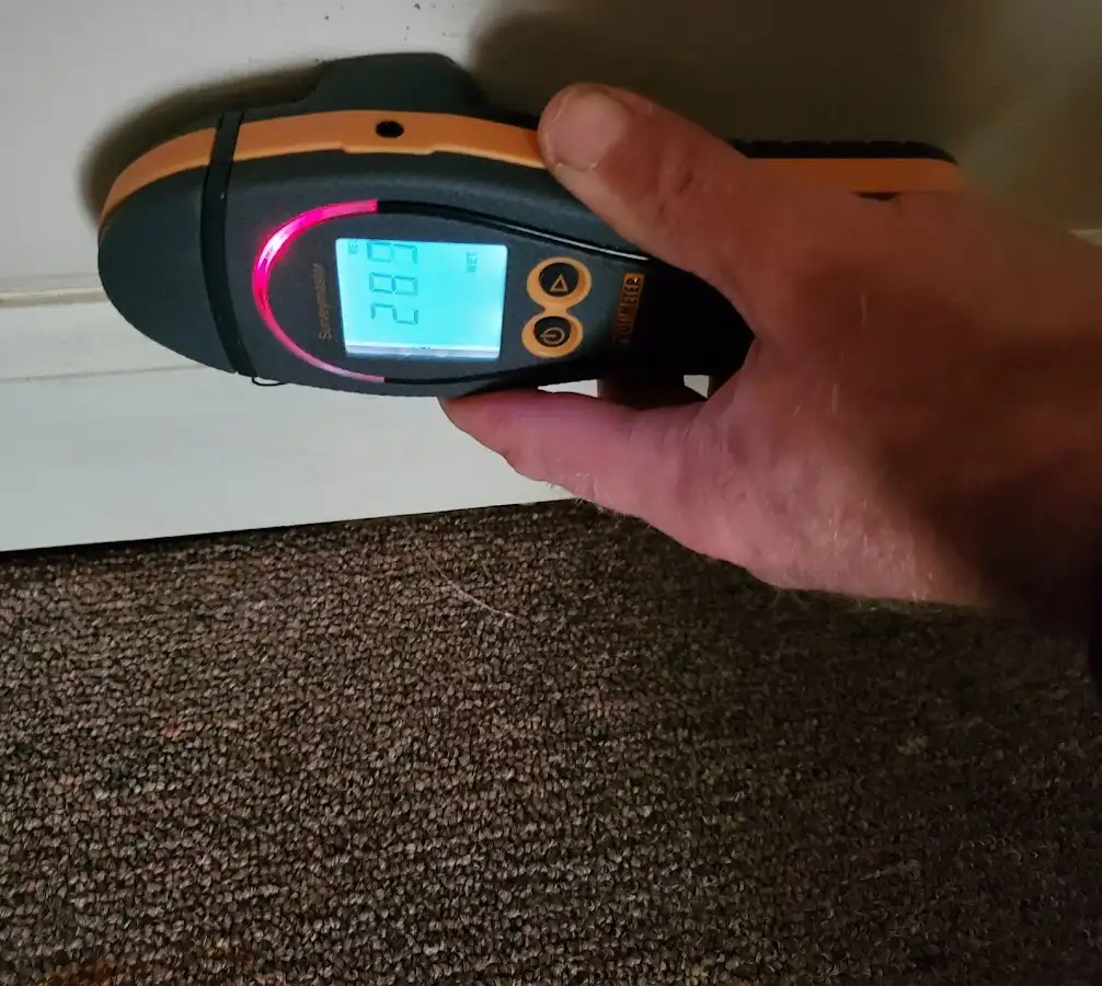 Moisture detection at baseboard during Burst Pipe Cleanup in Vail